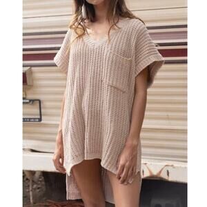 POL | Beige Oatmeal Oversized Knit Pullover Chenille Sweater Pocket | Large